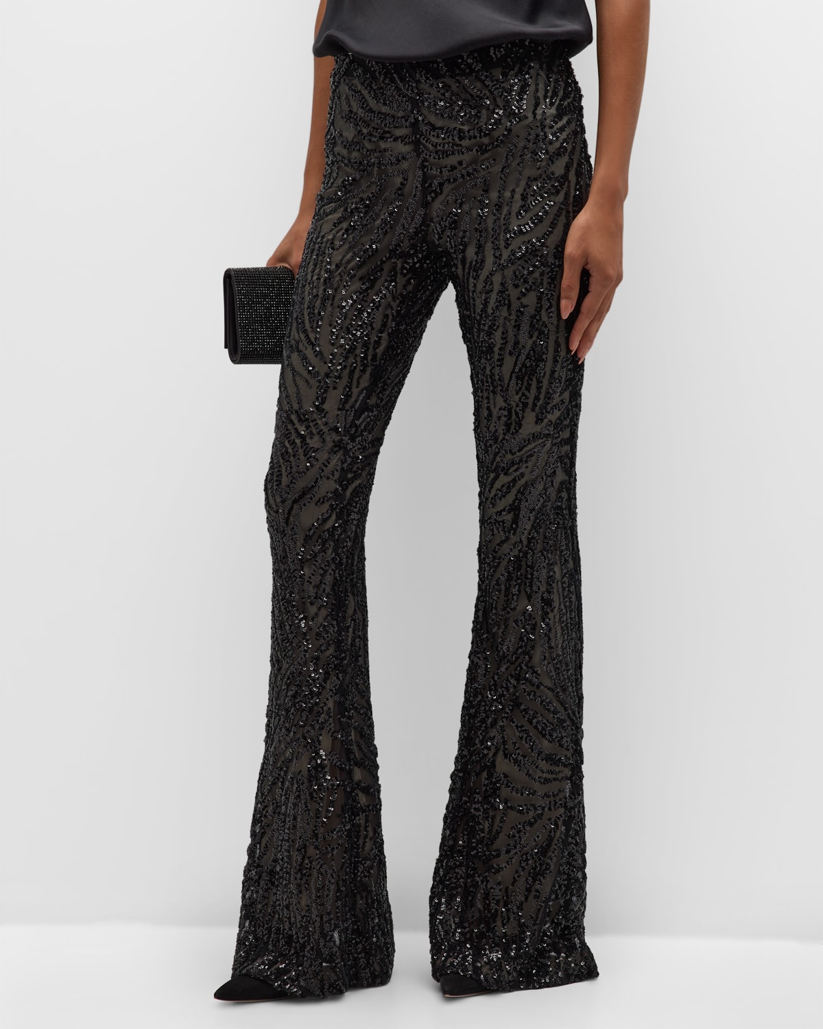 L Agence Honor Zebra Sequin-embellished Flare Pants In Black