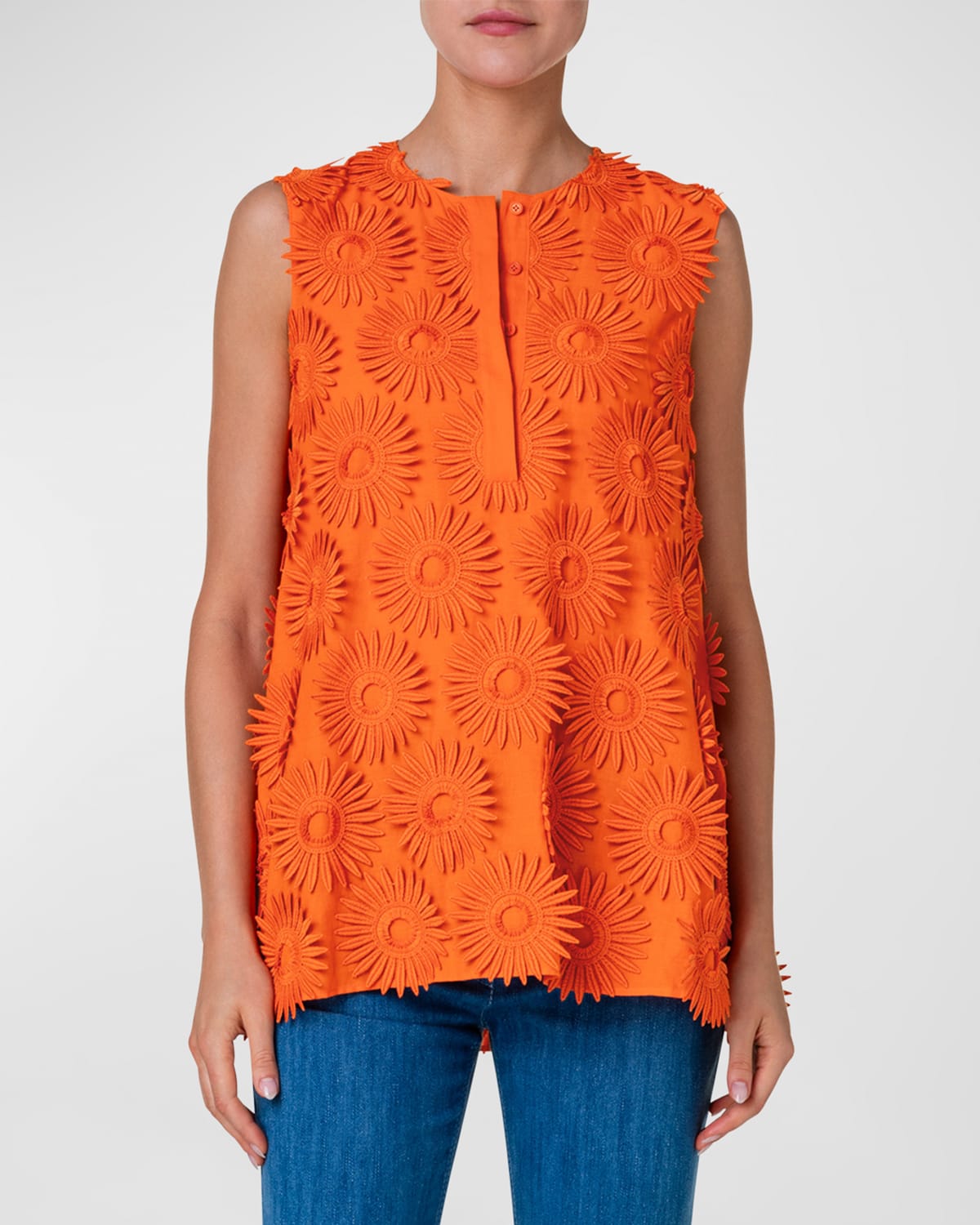 Shop Akris Punto Hello Sunshine Embroidered Tunic Blouse In Orange