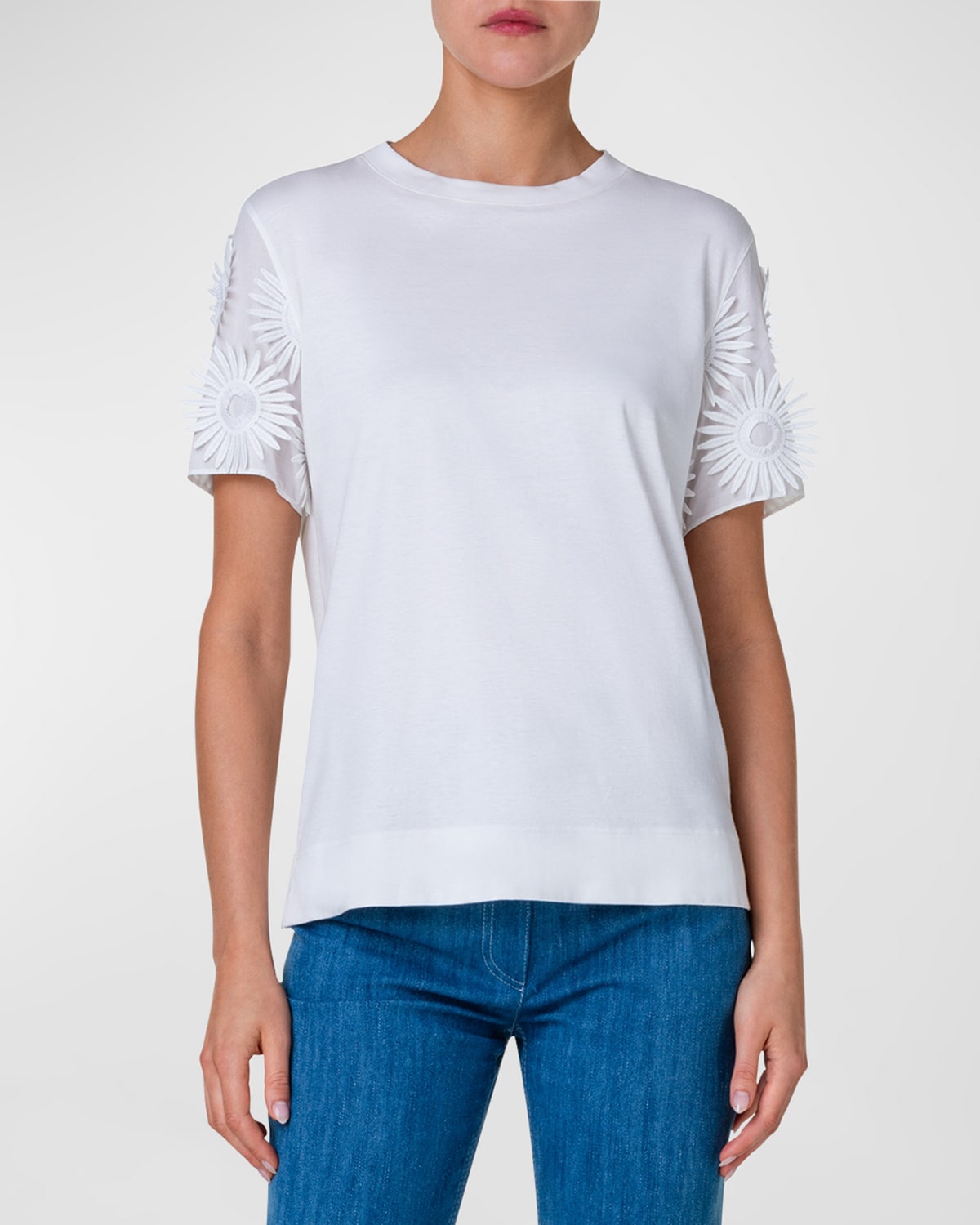 Shop Akris Punto Hello Sunshine Cotton Jersey T-shirt With Superpose Embroidery In Cream