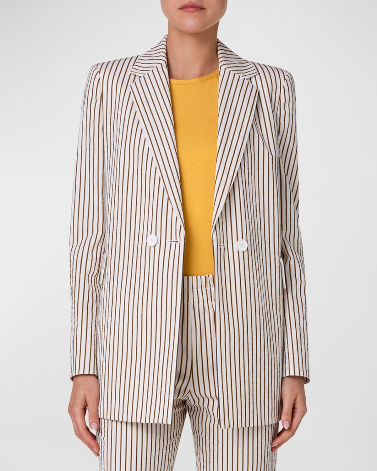 Shop Akris Punto Cotton Seersucker Striped Blazer Jacket In Cream-sun-black