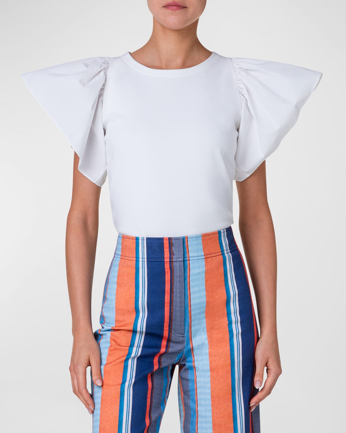 Shop Akris Punto Jersey Top With Gathered Wing Sleeves In Cream