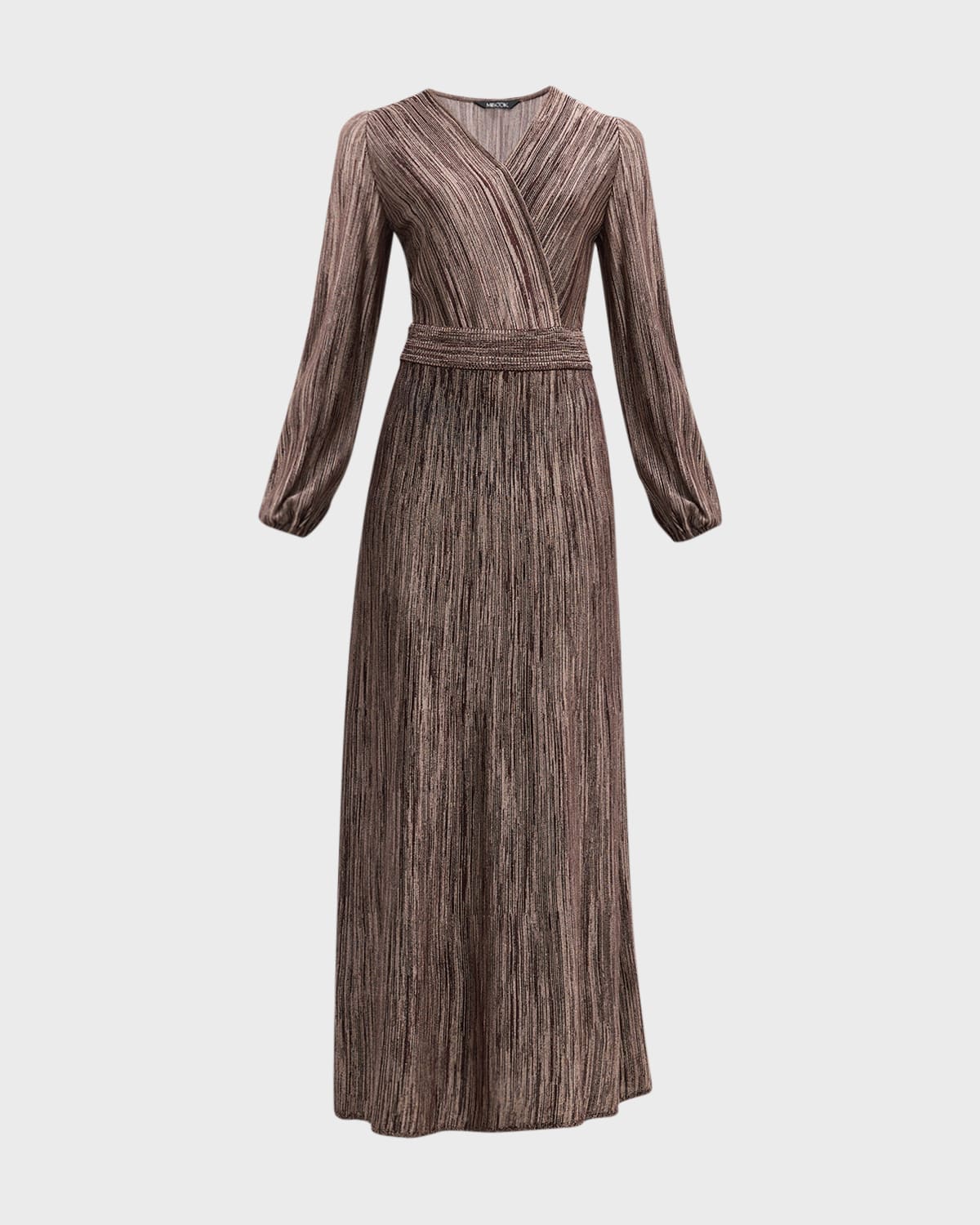 Misook Bishop Sleeve Jacquard Knit Maxi Dress In Mahogany/venetian