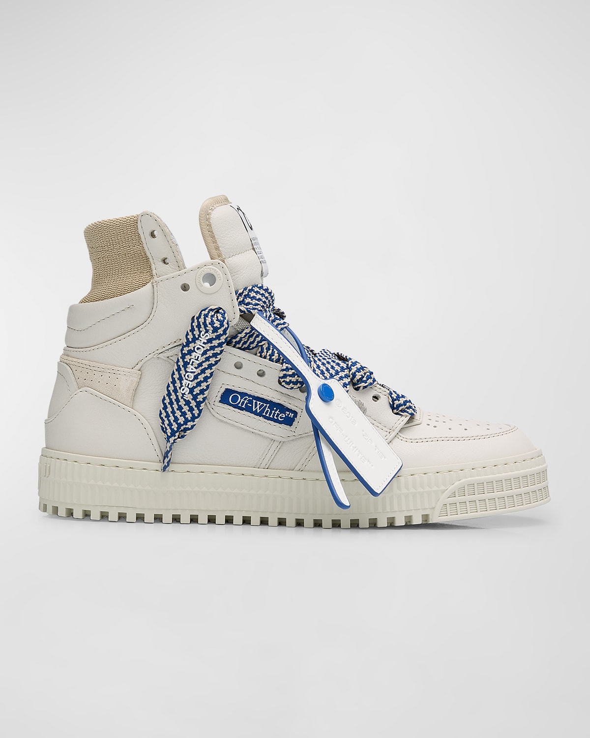 Shop Off-white 3.0 Off Court Leather High-top Sneakers In Cream Navy Blue