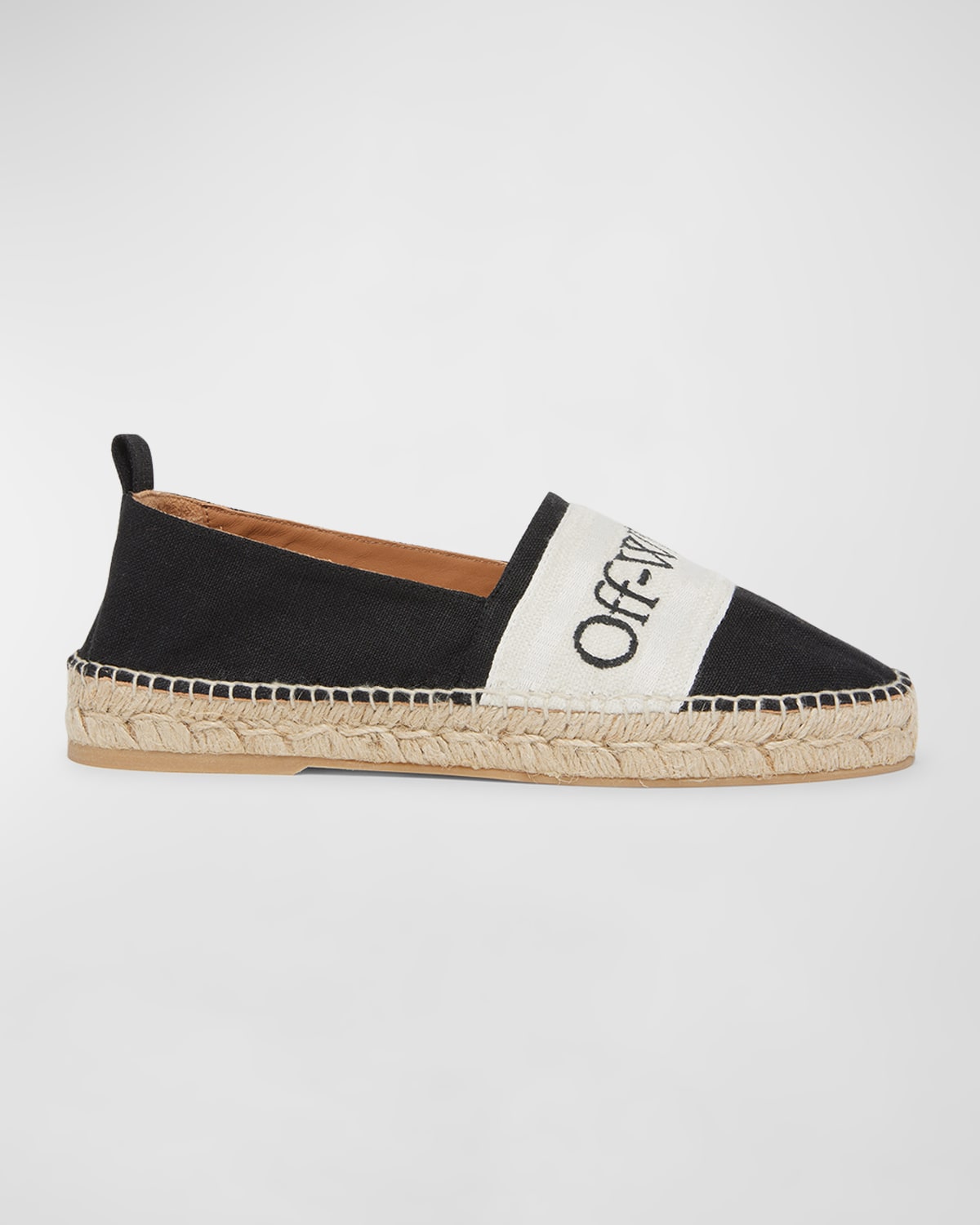 Shop Off-white Bookish Linen Logo Espadrille Loafers In Black