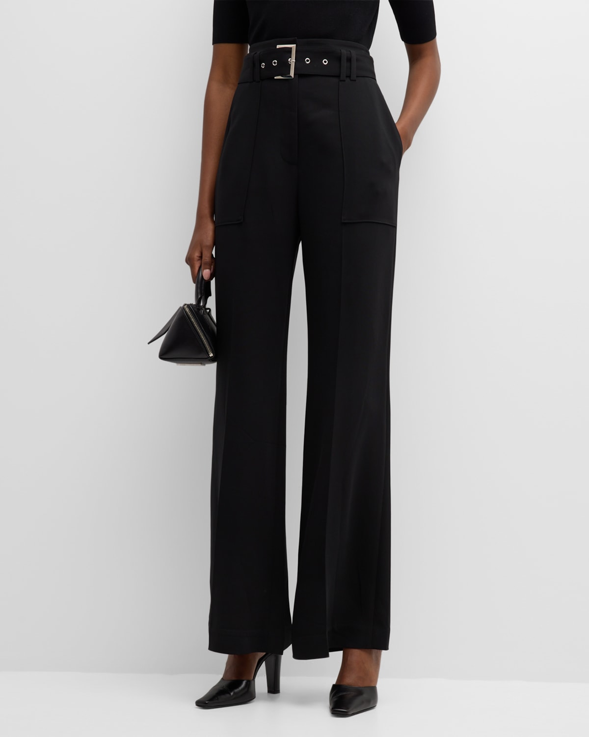 ELIE TAHARI THE DIANA HIGH-RISE BELTED PINTUCK PANTS