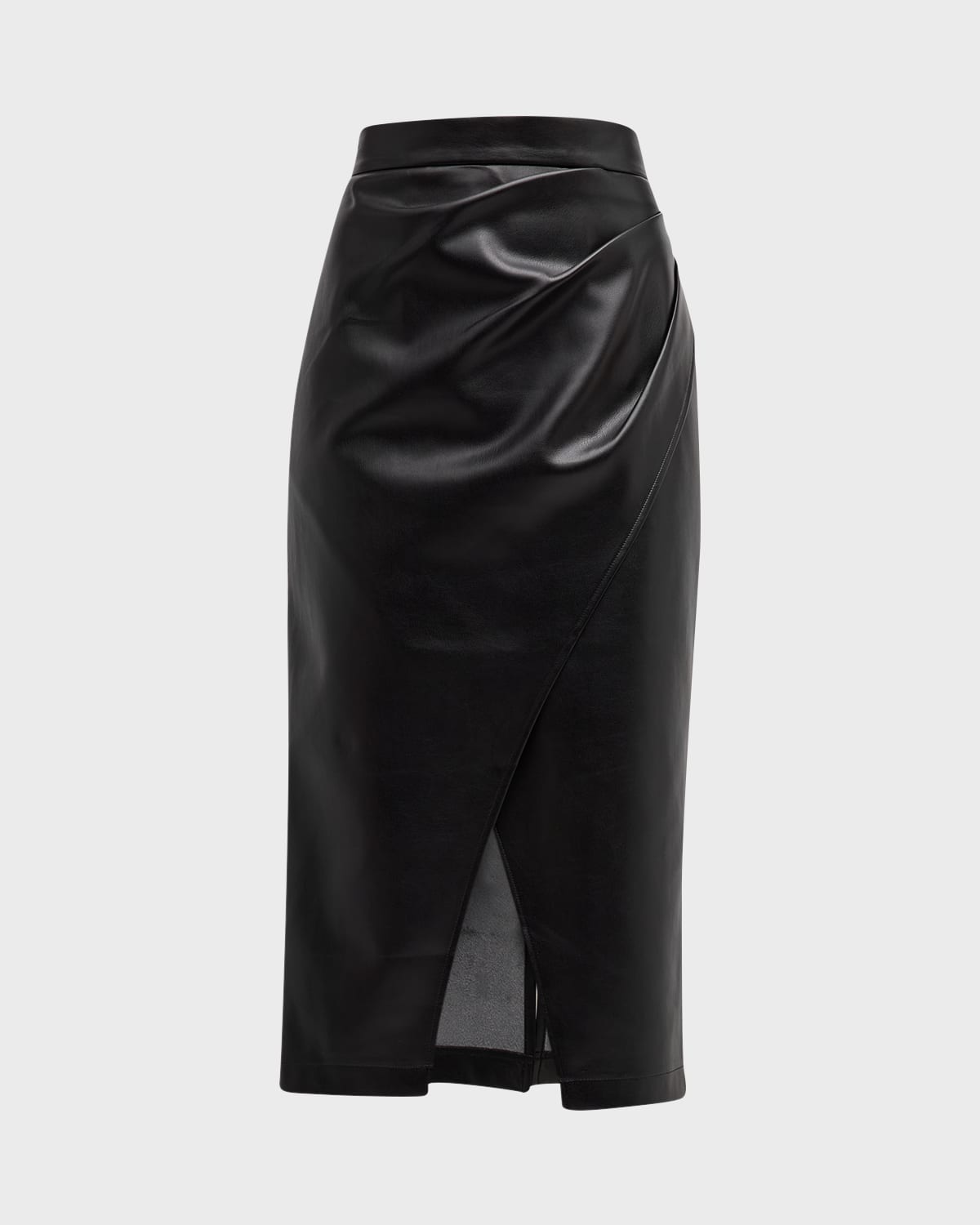 The Rebecca Ruched Vegan Leather Midi Skirt