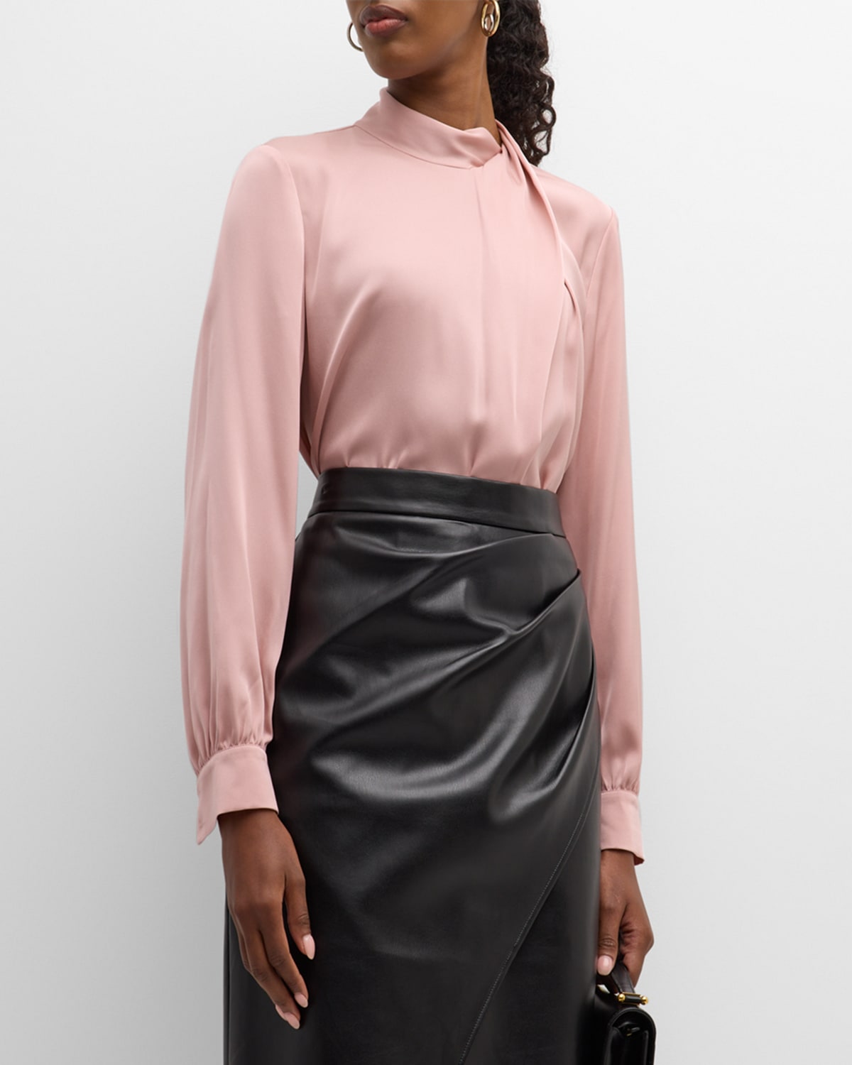 Elie Tahari The Jaden Draped Mock-neck Silk Blouse In Cinder
