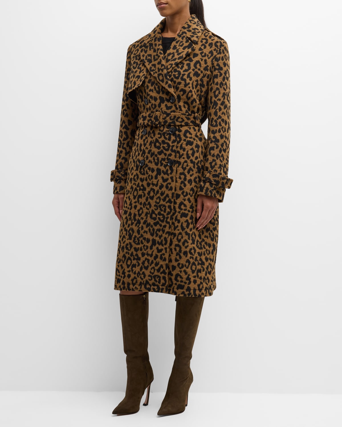 ELIE TAHARI THE COURTNEY BELTED LEOPARD COAT