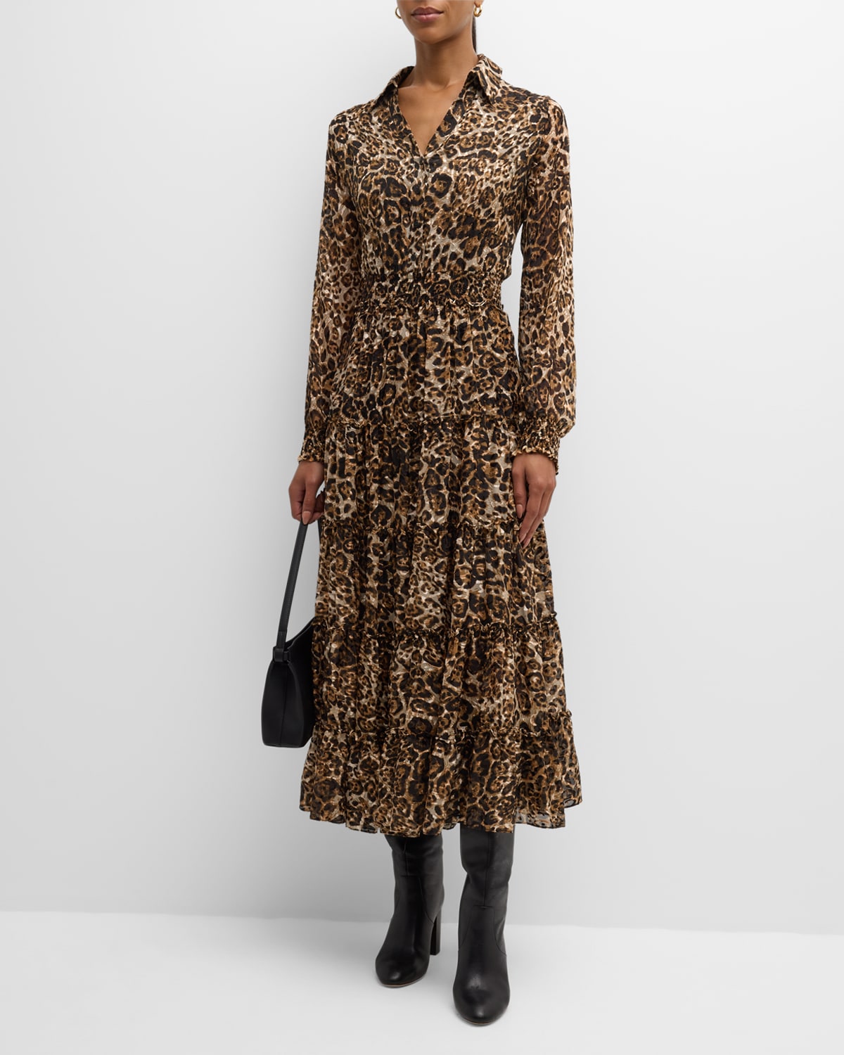 ELIE TAHARI THE GENEVA TIERED ANIMAL-PRINT MIDI DRESS