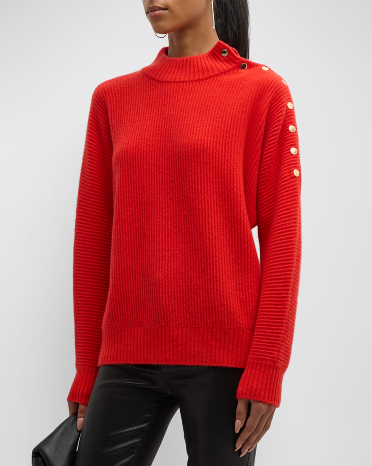 ELIE TAHARI THE ANETTE RIBBED MOCK-NECK CASHMERE SWEATER