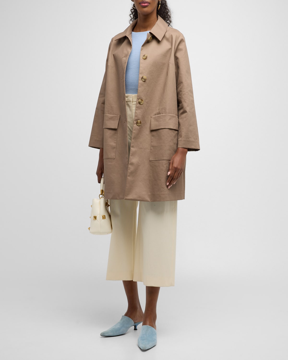 Shop Frances Valentine Colombo Button-down Coated Cotton Trench Coat In Mouse