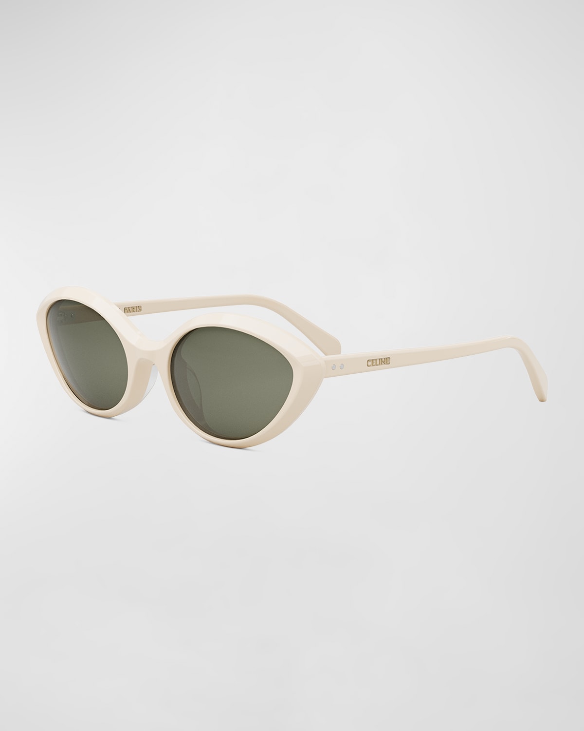 Shop Celine Triomphe Thin Acetate Cat-eye Sunglasses In Ivory Green
