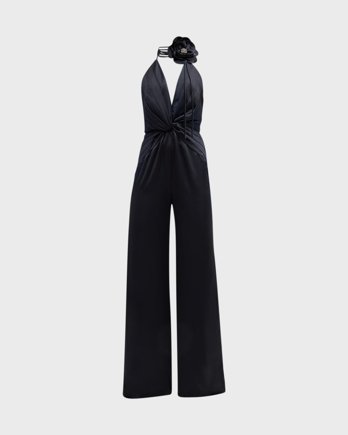 RAMY BROOK ANGELINA PLEATED TWIST-FRONT HALTER JUMPSUIT