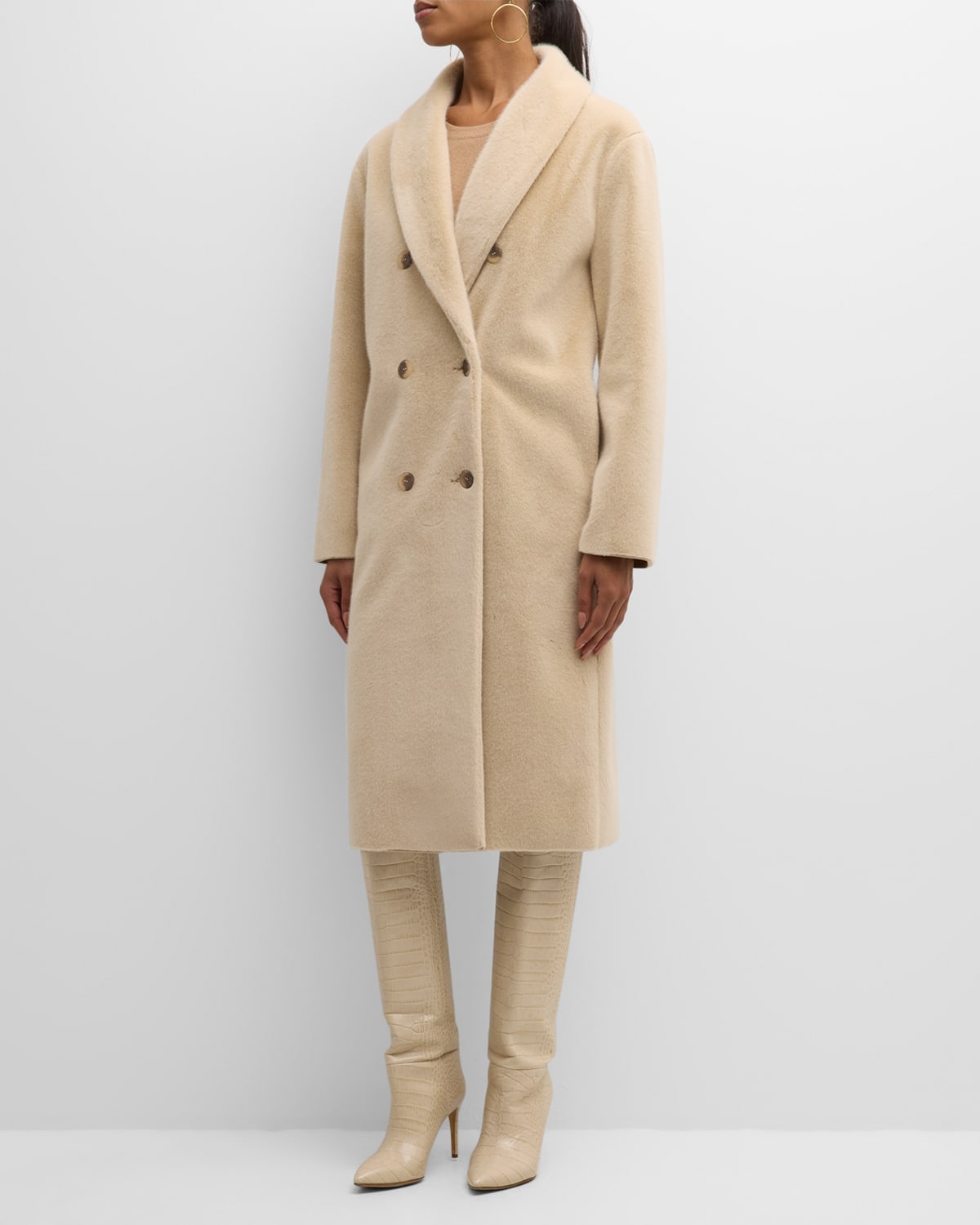 Elie Tahari The Dolli Double-breasted Suede Coat In Cream