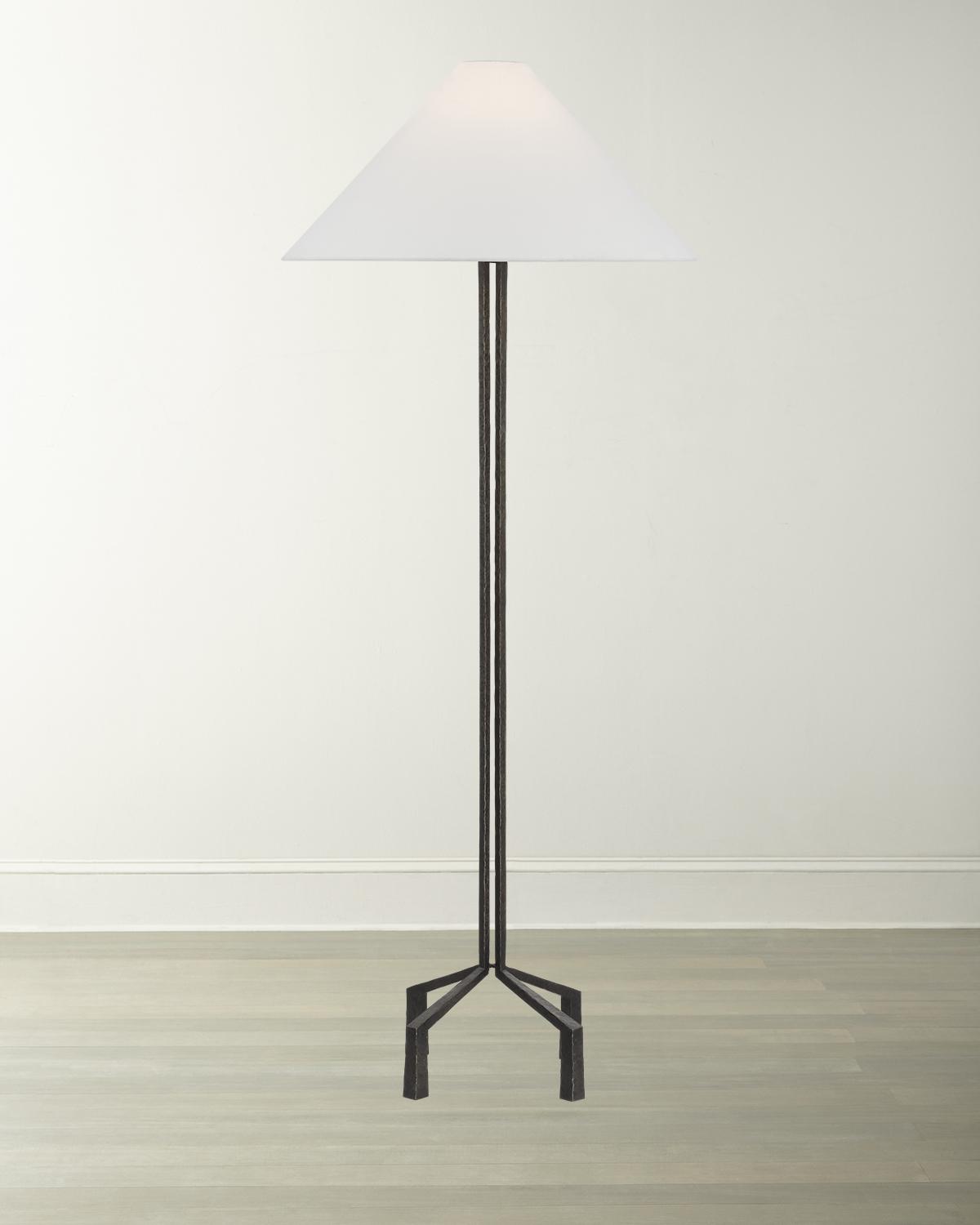 Visual Comfort Signature Clifford Forged Floor Lamp With Linen Shade By Marie Flanigan In Blue