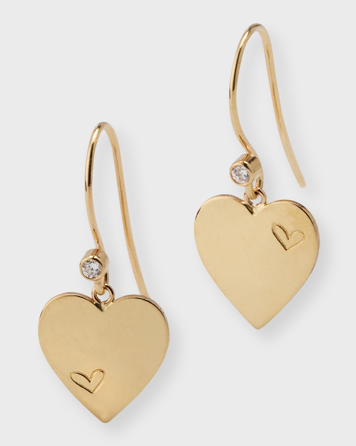 Poppy Finch Brushed Heart Diamond Earrings In Gold