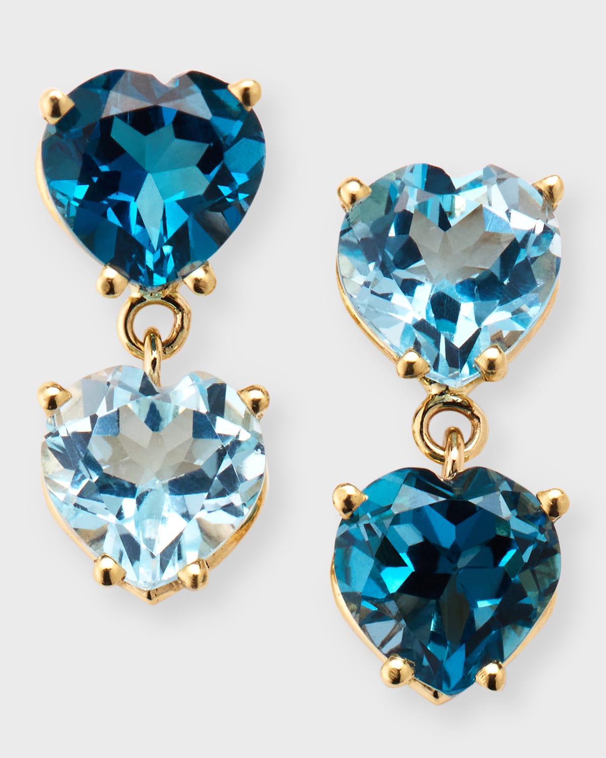 Poppy Finch Duo Faceted Heart Topaz Earrings In Blue