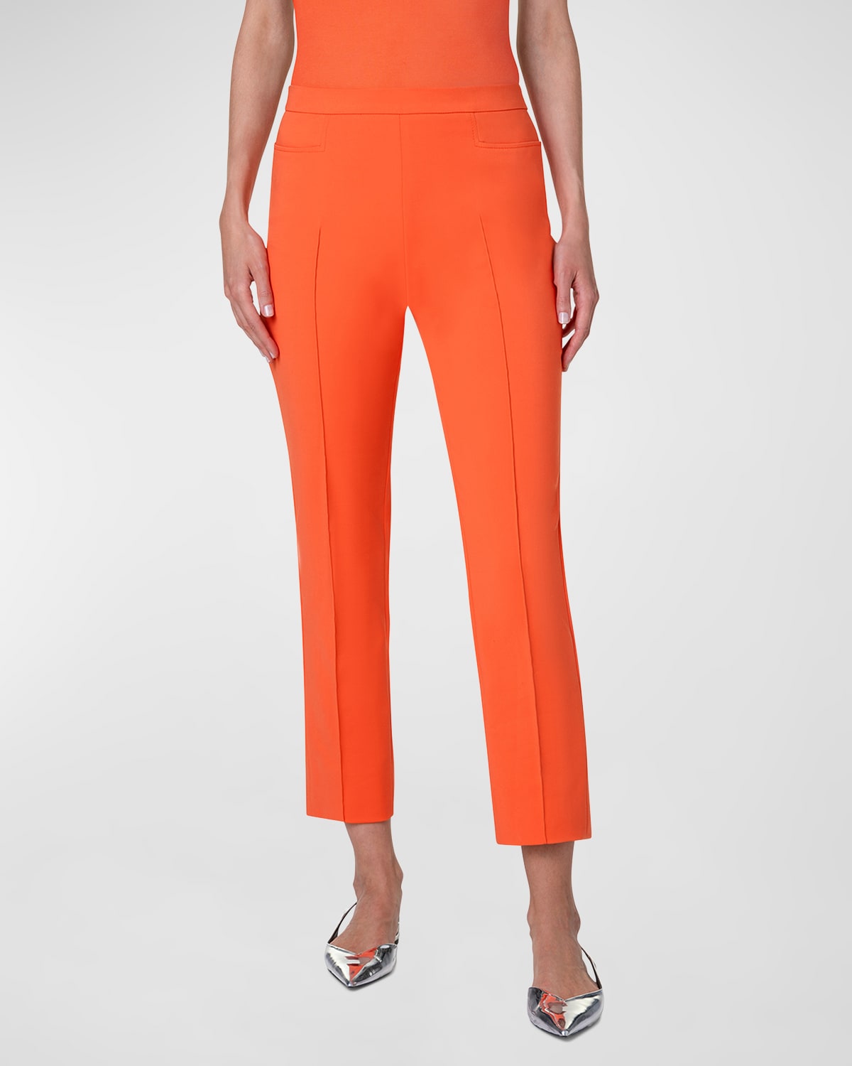 Akris Punto Franca Mid-rise Slim-leg Ankle Cotton Techno Stretch Trousers In Orange
