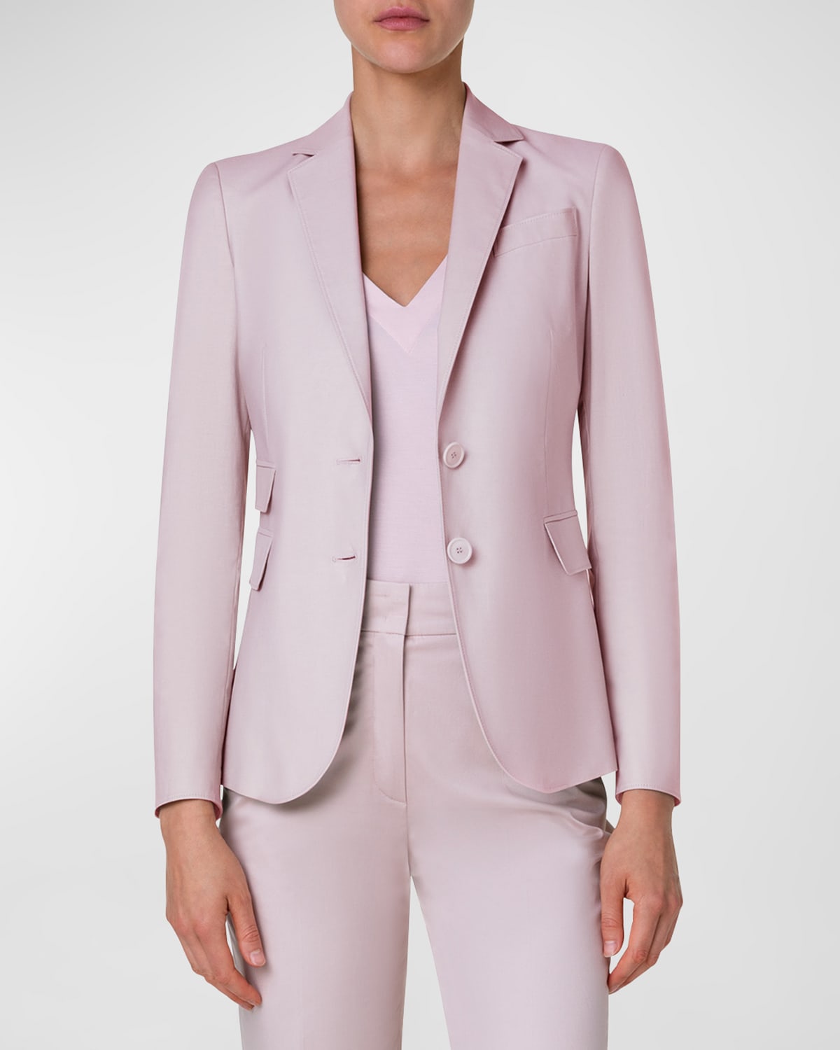 Akris Punto Cotton Stretch Single-breasted Blazer Jacket In Pale Pink