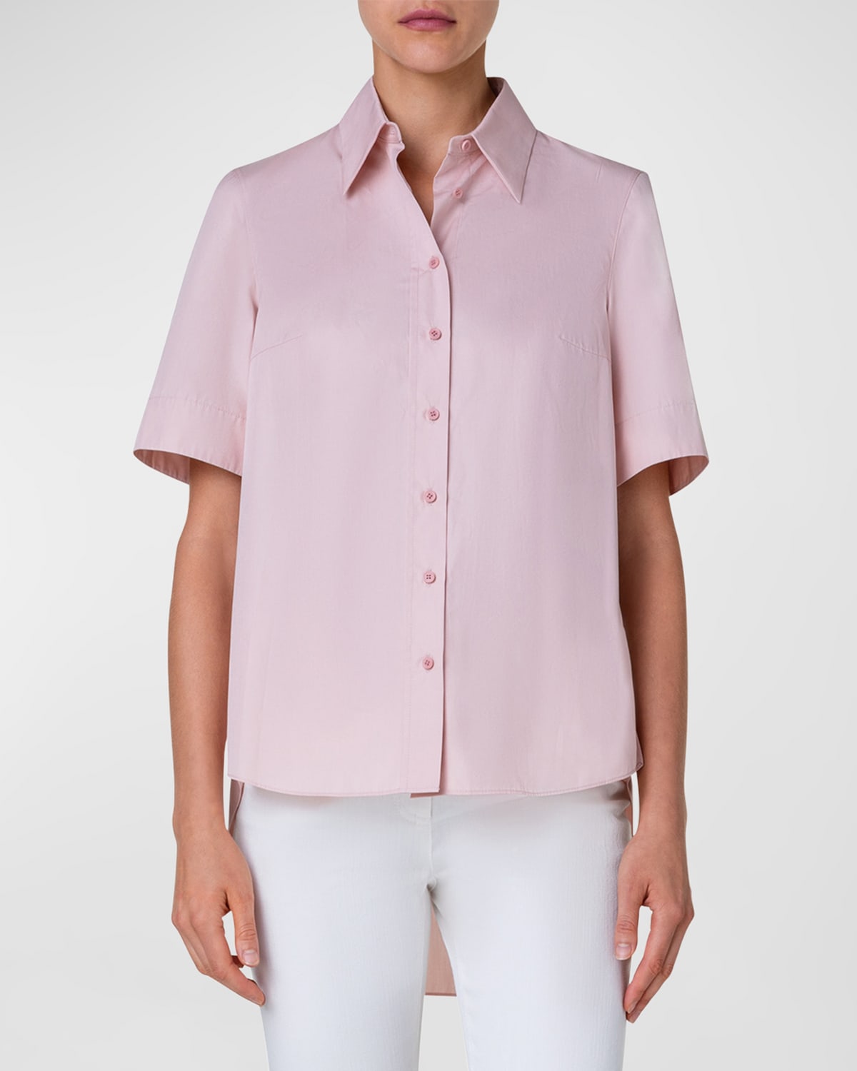 Akris Punto High-low Cotton Poplin Collared Shirt In Pale Pink
