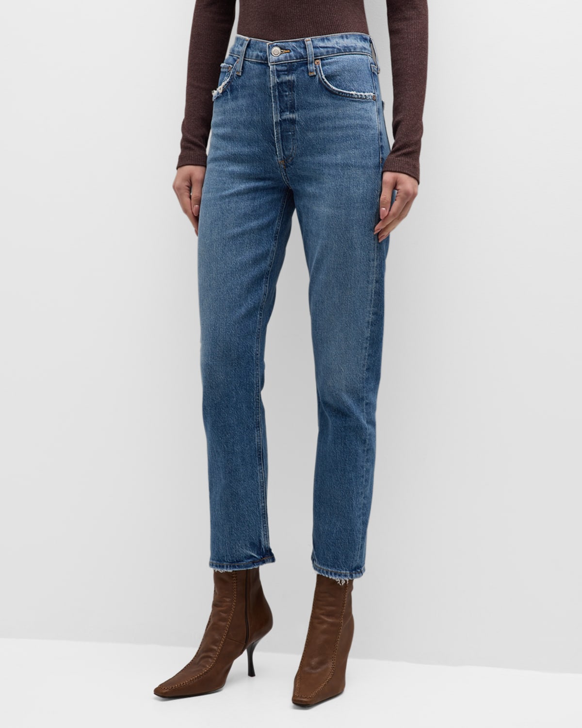 Agolde Riley High Rise Straight Crop Jeans In Moor