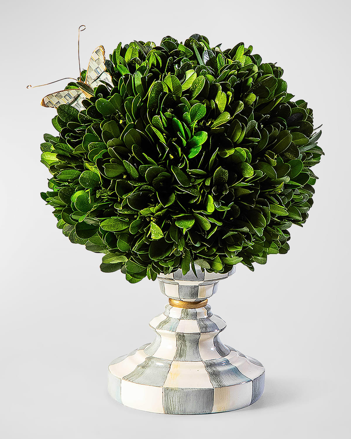 Mackenzie-childs Sterling Check Small Boxwood Centerpiece, 10" In Multi
