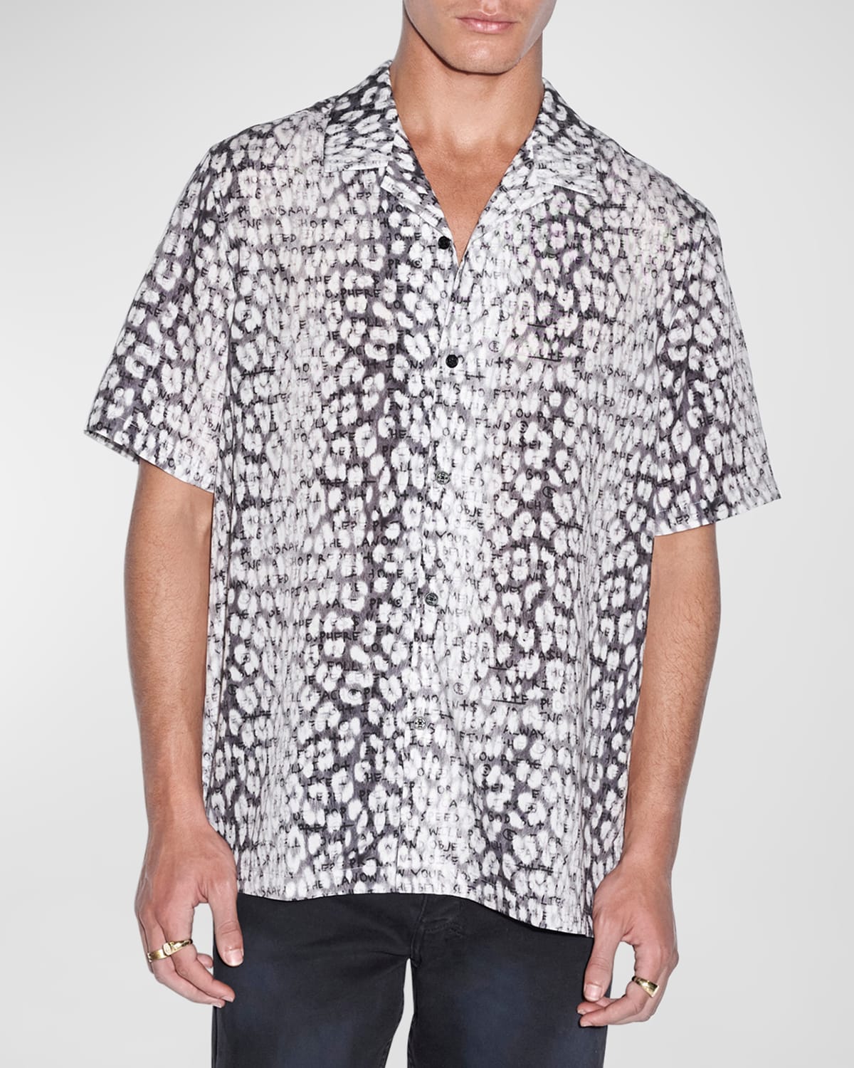 KSUBI MEN'S WHITE NOISE LEOPARD RESORT SHIRT