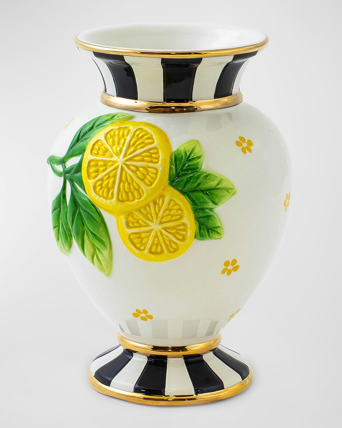 Mackenzie-childs Courtly Stripe Lemon Vase In White