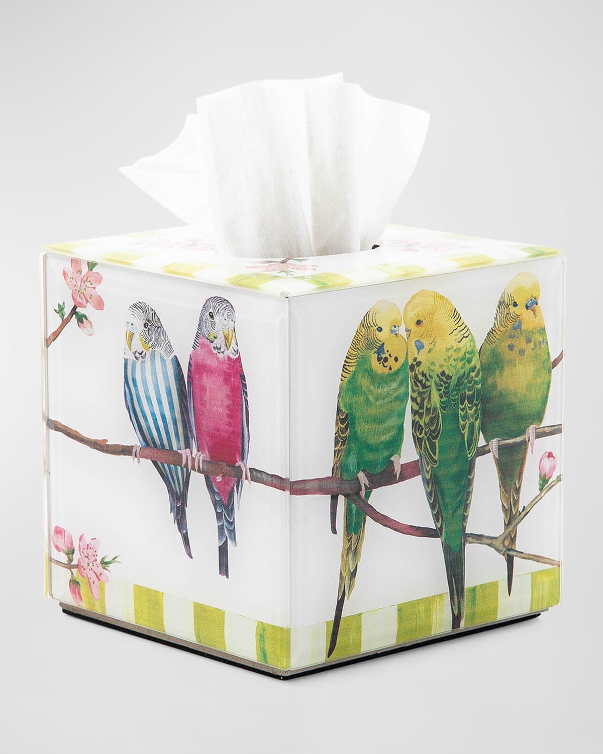 Mackenzie-childs Parakeet Boutique Tissue Box Cover In White