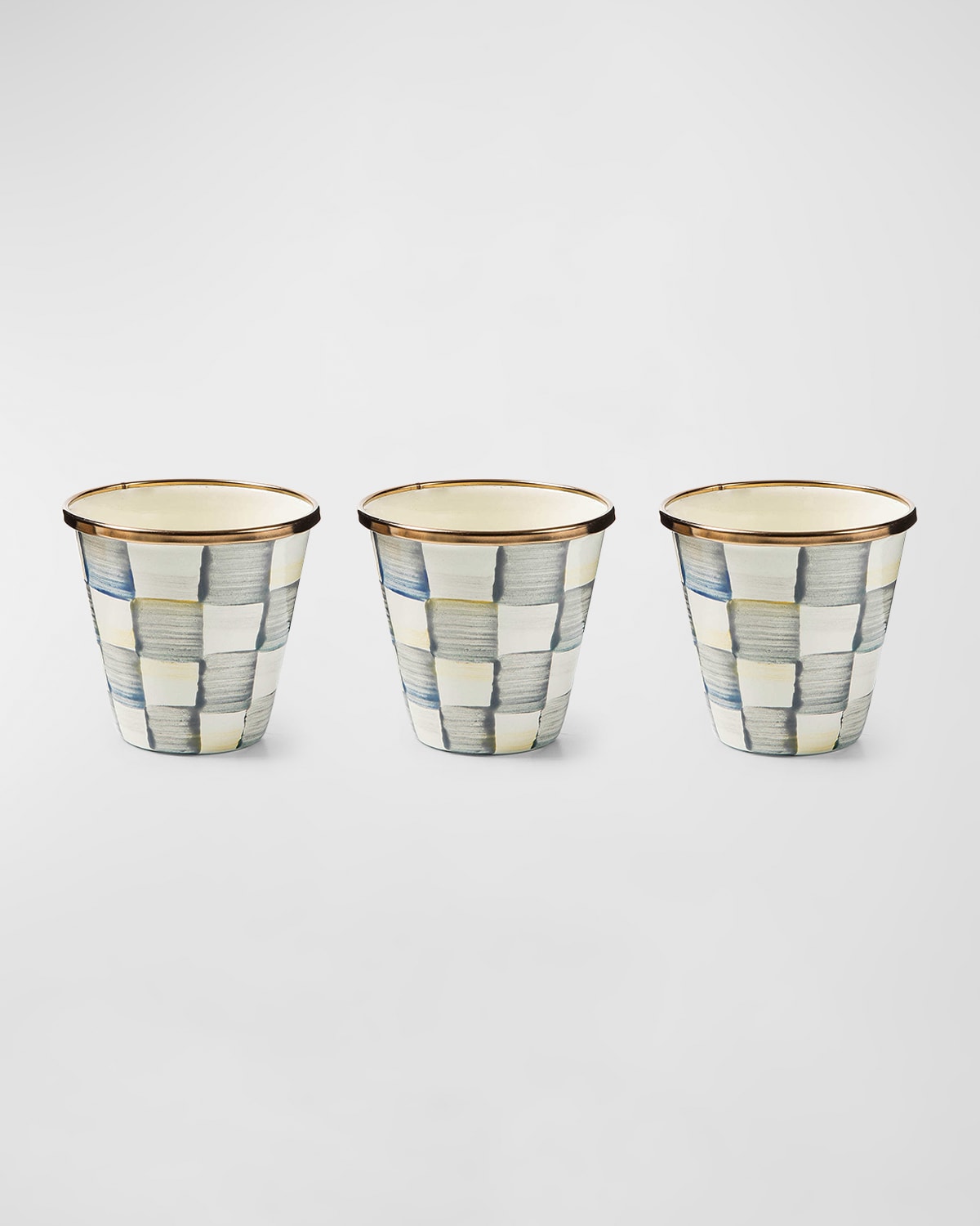 Mackenzie-childs Sterling Check Enamel Herb Pots, Set Of 3 In Neutral