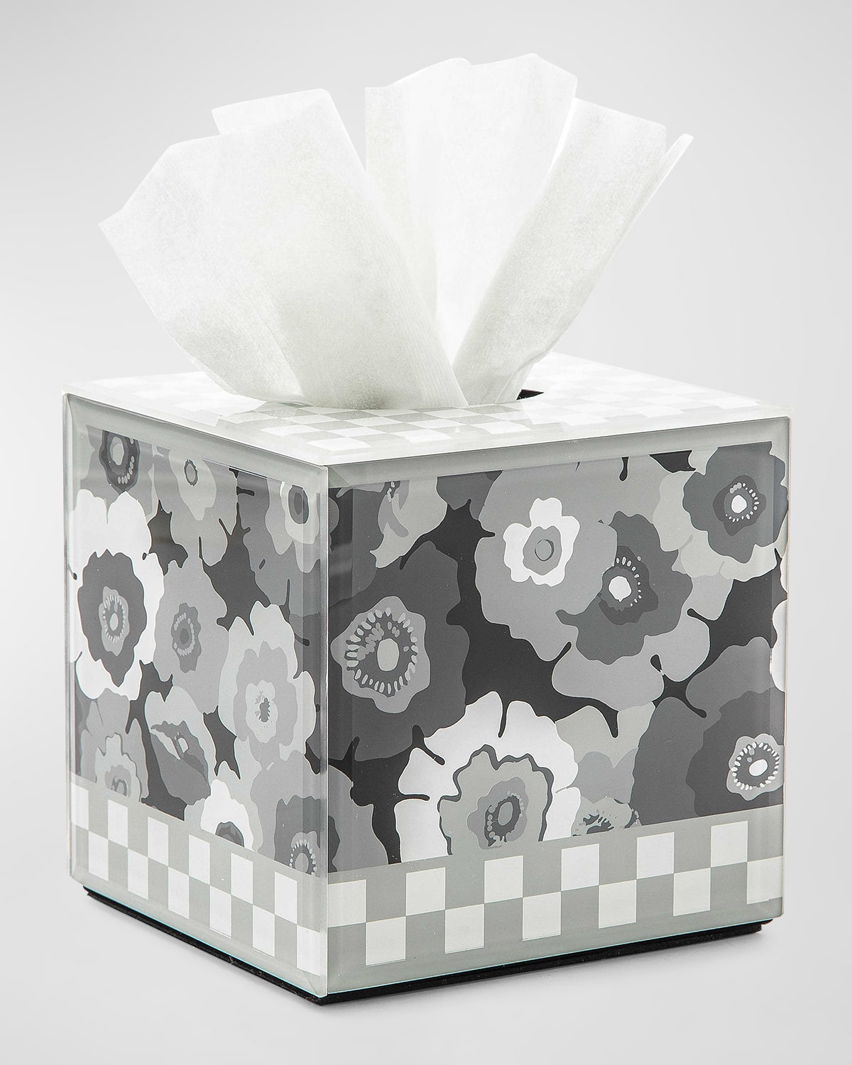 Mackenzie-childs Grey Always Flowers Boutique Tissues Box Cover In White