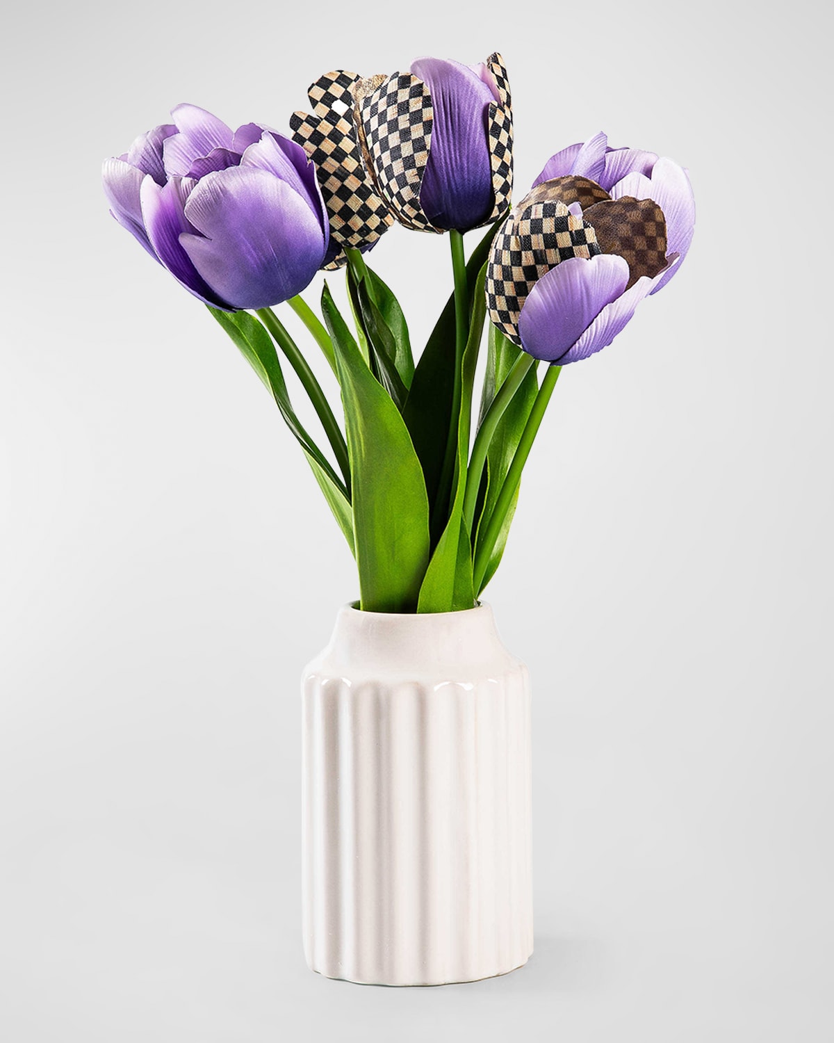 Mackenzie-childs Purple Tulips Fresh Picks 17" Faux Floral Arrangement In Ceramic Vase In White