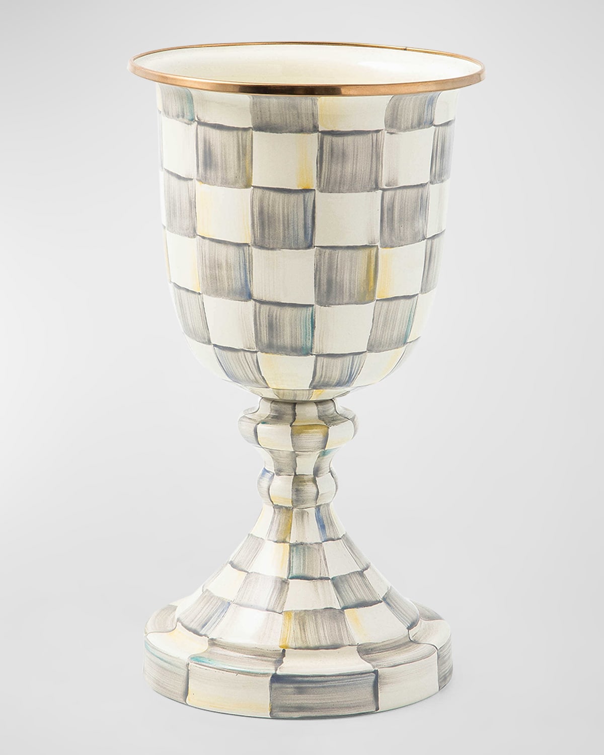 Mackenzie-childs Sterling Check Enamel Pedestal Vase In Multi