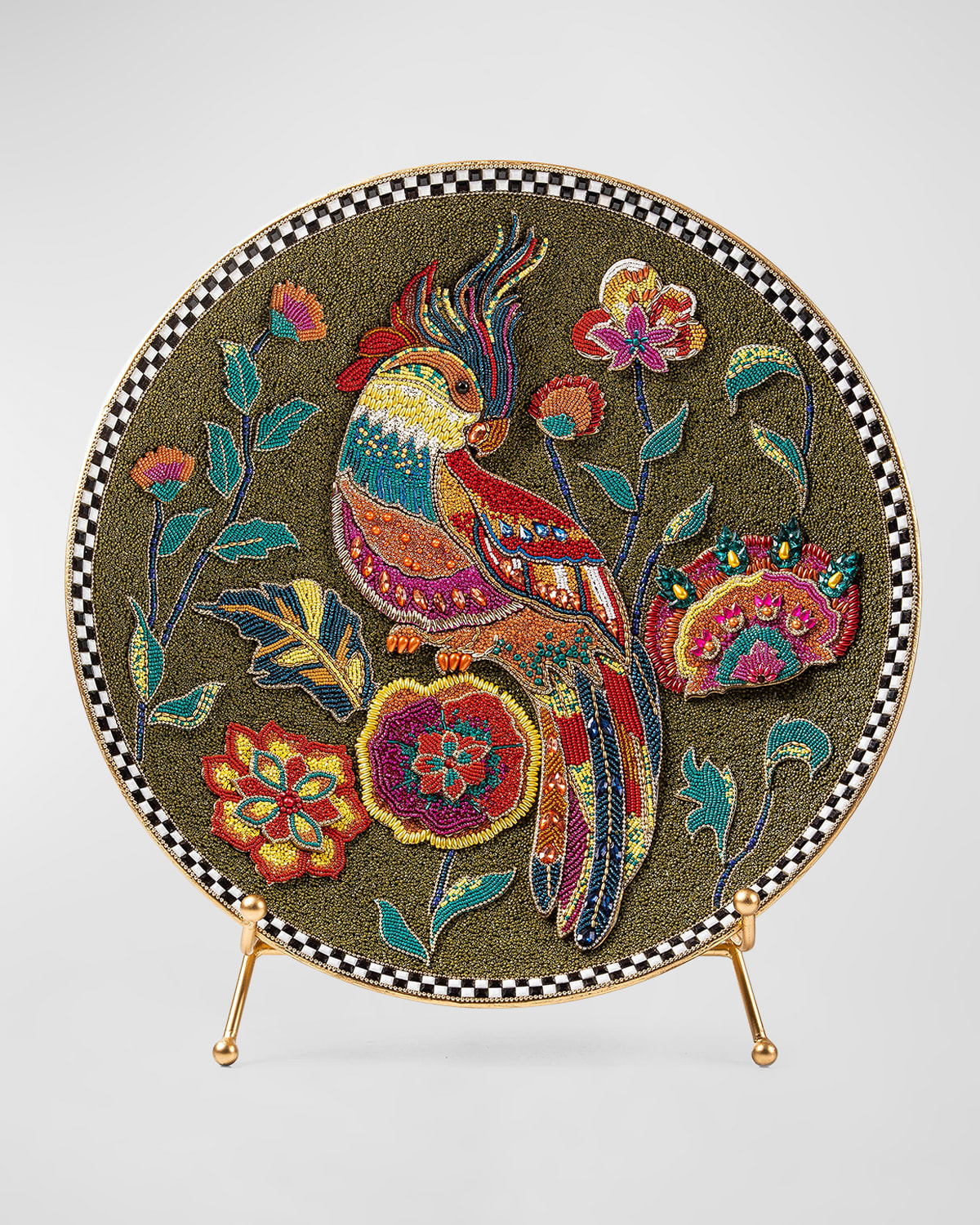 Mackenzie-childs Parakeet Beaded Tray With Stand