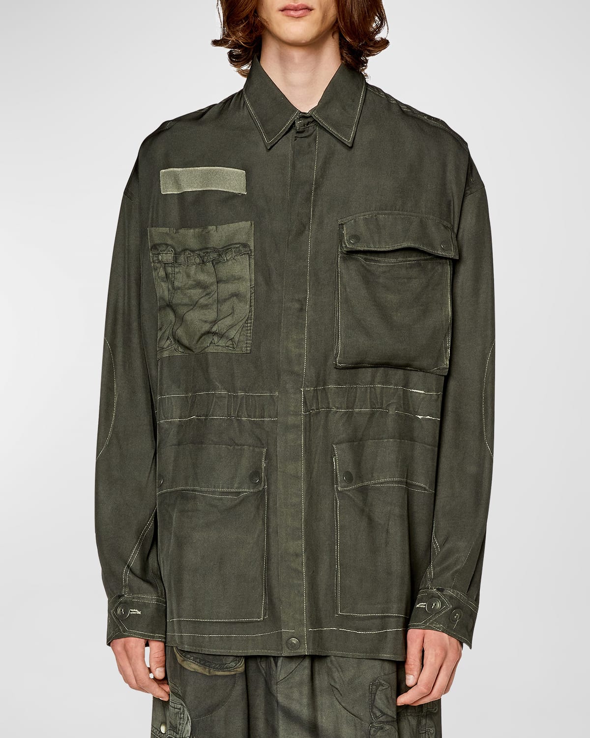 Diesel Men's S-dew Trompe L'oeil Military Shirt In Green