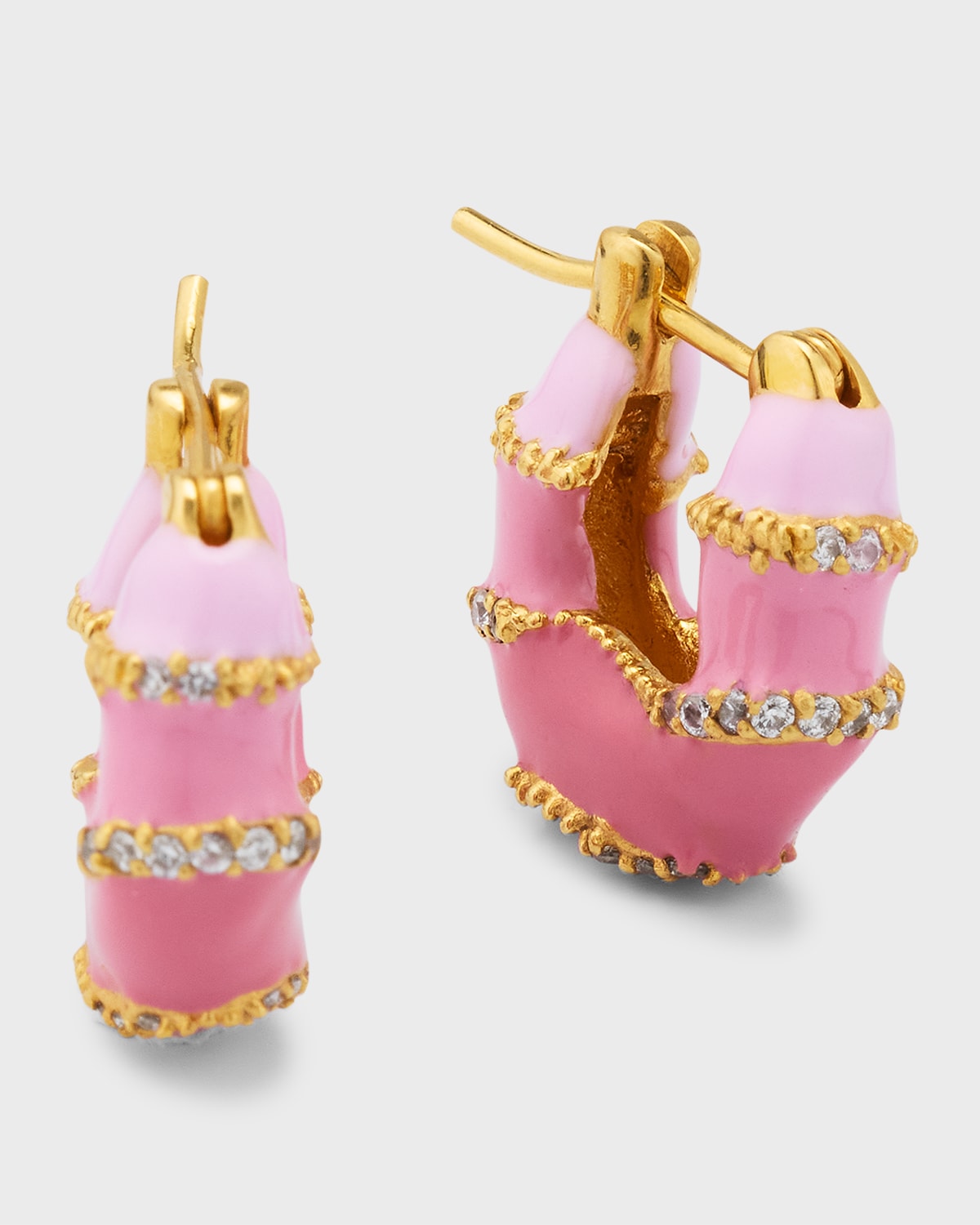 Mini Hoop Earrings with Enamel and Stones