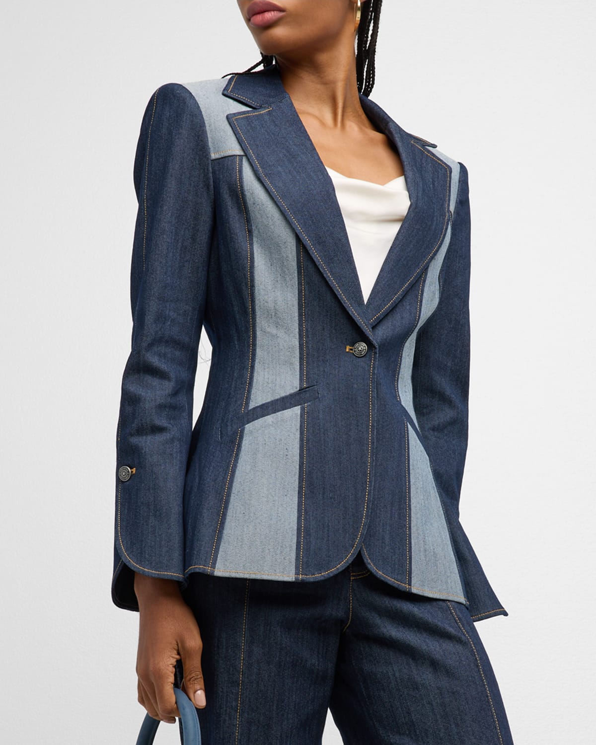 Cinq À Sept Celie Two-tone Denim Blazer In Indigo