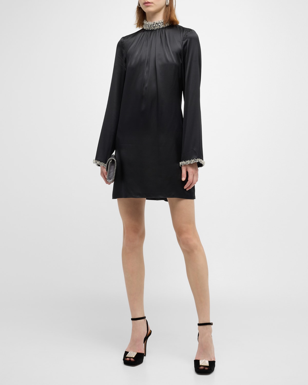 Cinq À Sept Lula Crystal-embellished Silk Mini Shift Dress In Black