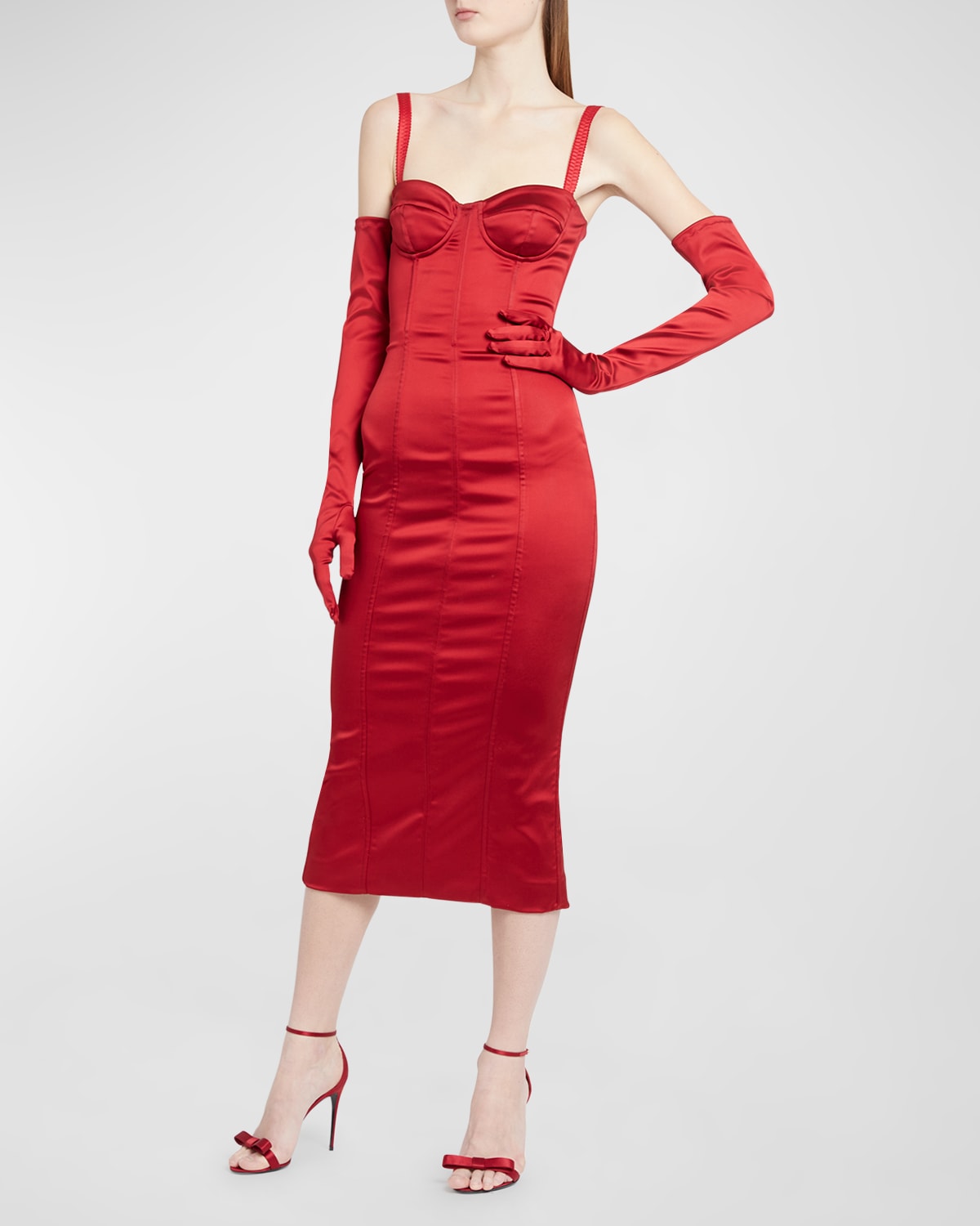 Dolce & Gabbana Red Dress With Bustier Design And Ruffled Details In Fabric Woman In Red