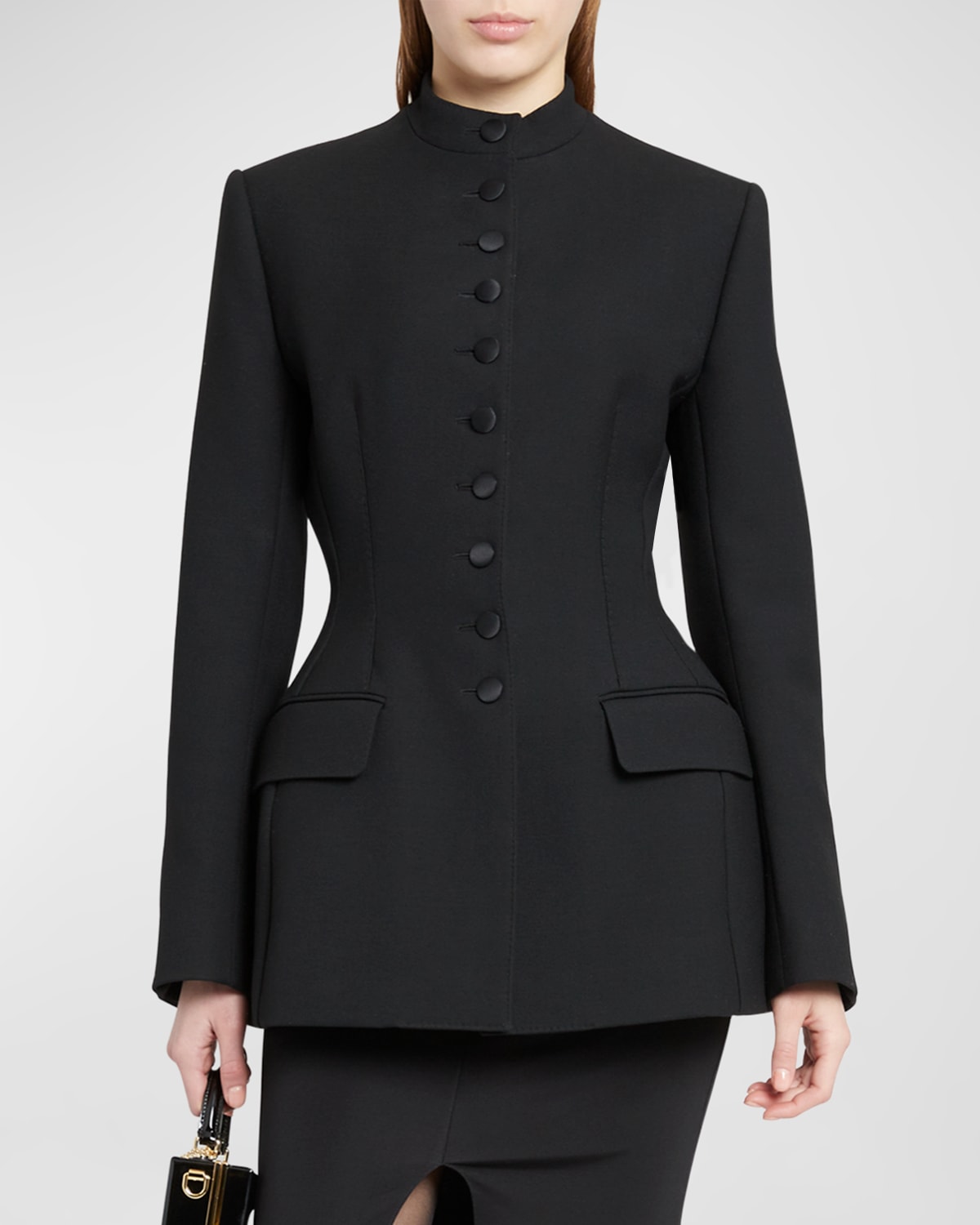Shop Dolce & Gabbana Peplum Wool Button-front Top Coat In Black