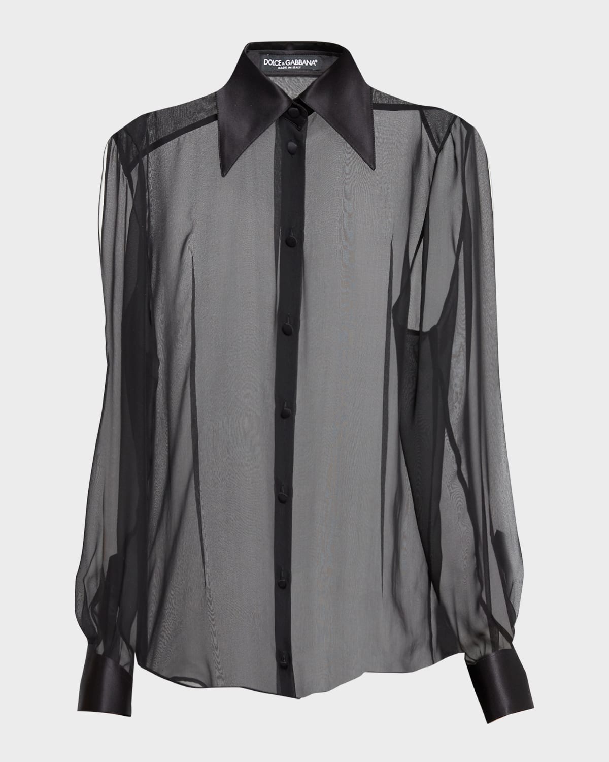 Dolce & Gabbana Satin-lapel Sheer Silk Chiffon Long Coat In Black
