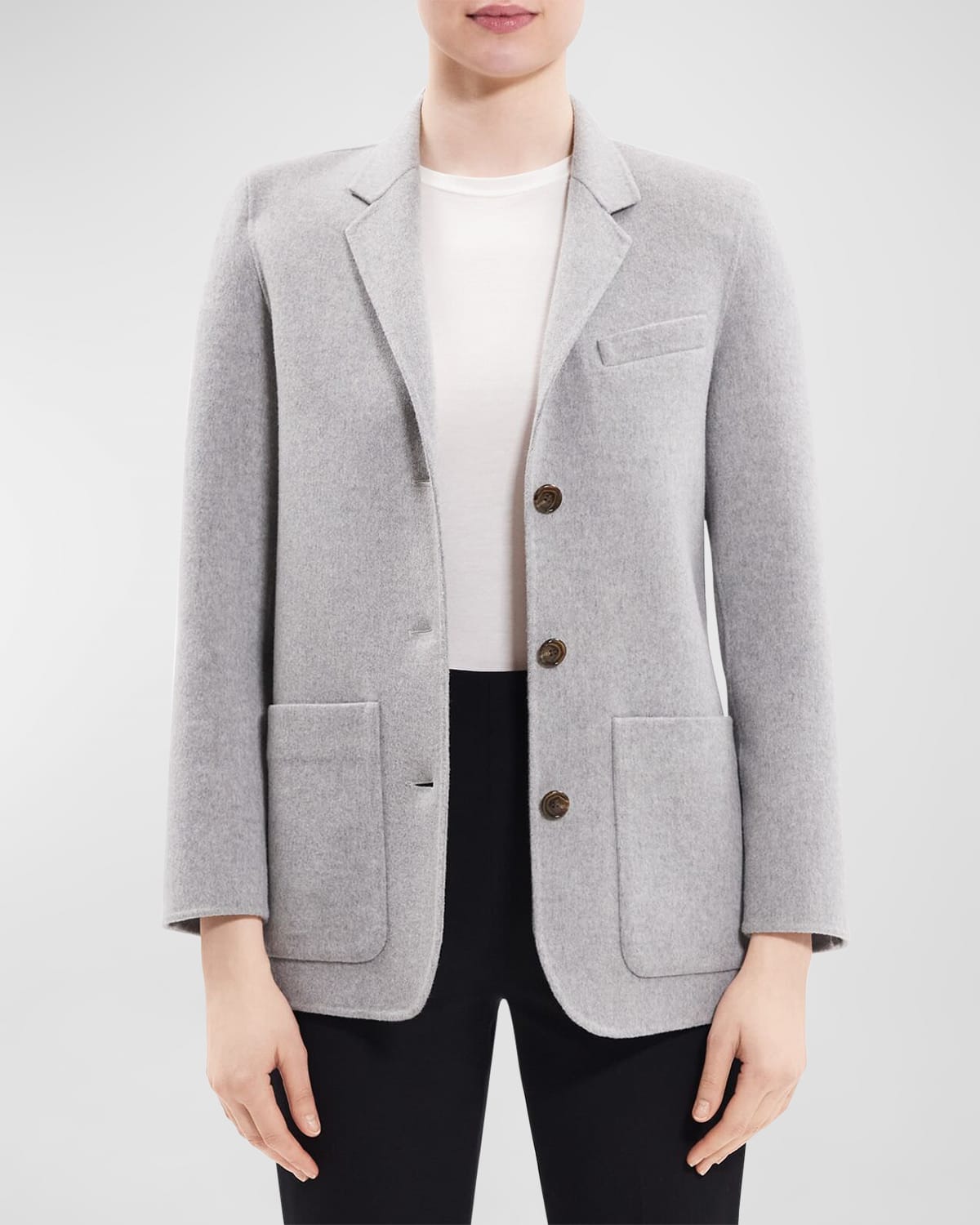 Shop Theory New Divide Wool-cashmere Elbow-patch Jacket In Mlng Grey