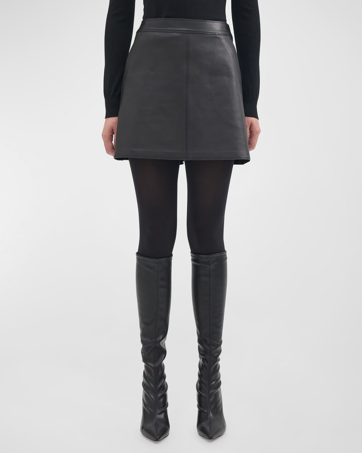 Nappa Leather Mini A-Line Skirt