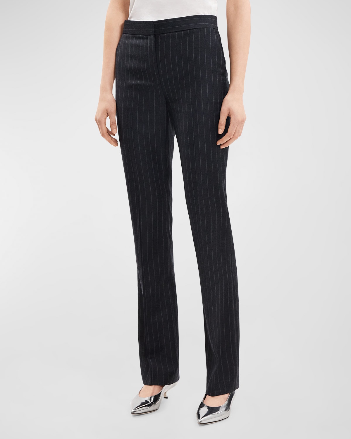 Shop Theory Pinstripe Straight-leg Pants In Charcl Mlt