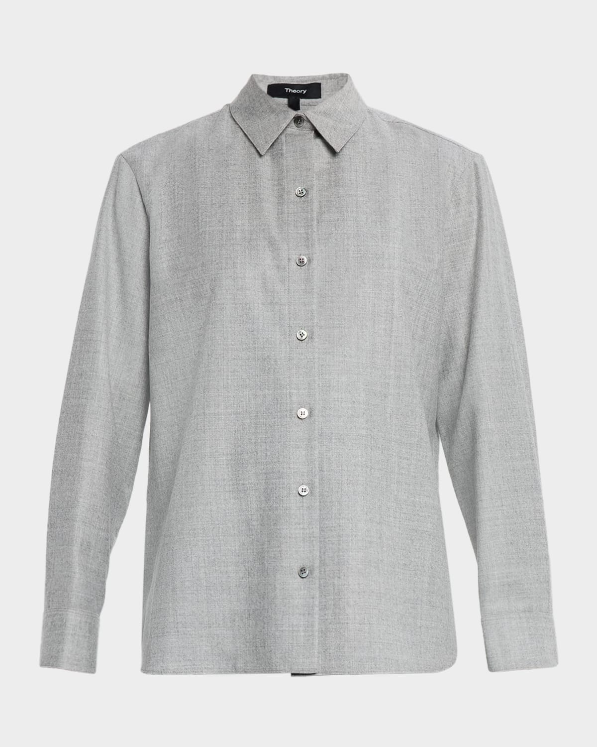 Theory Classic Cotton Flannel Button-front Shirt In Gray