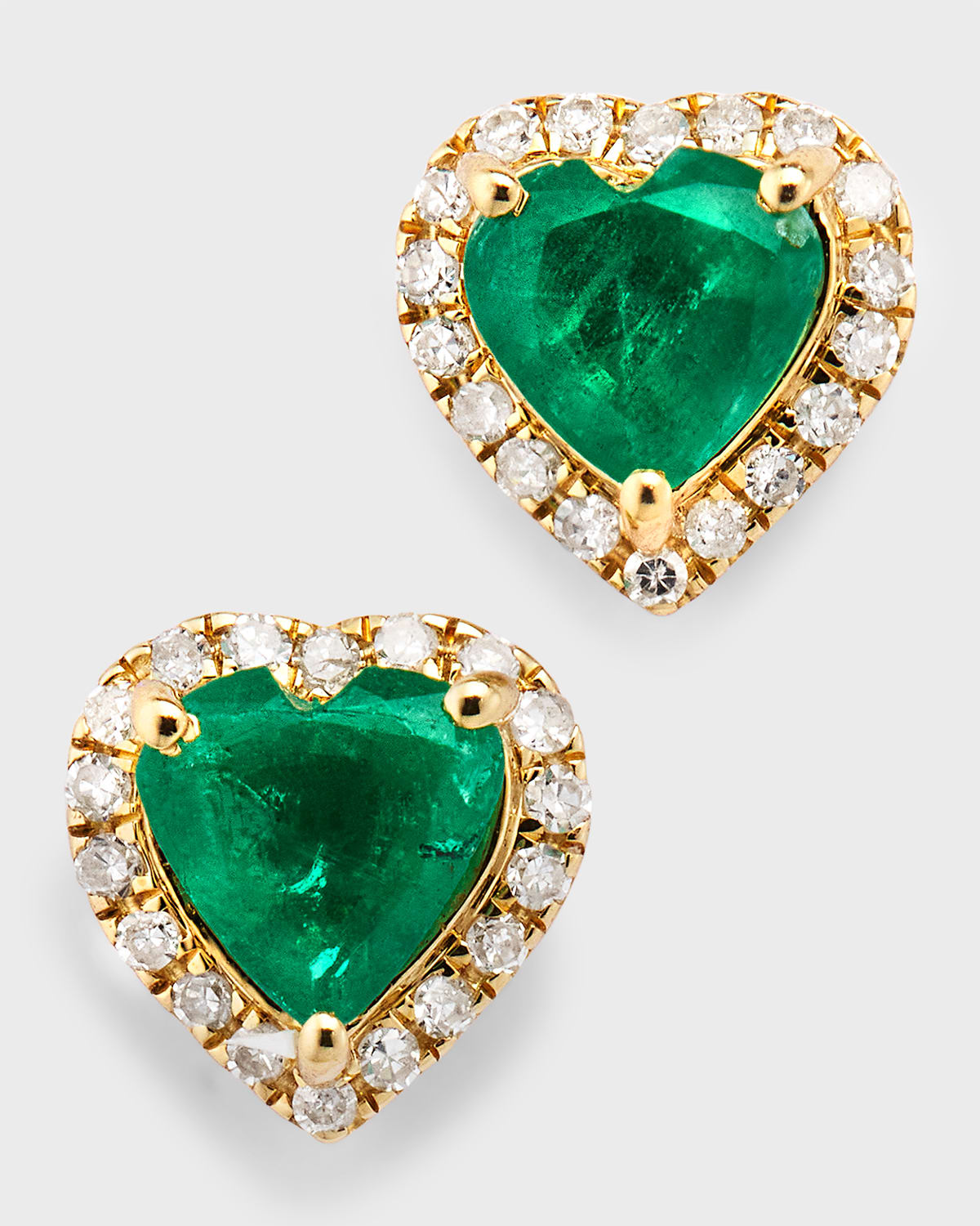 14K Yellow Gold Bezel Emerald Heart Diamond Stud Earrings