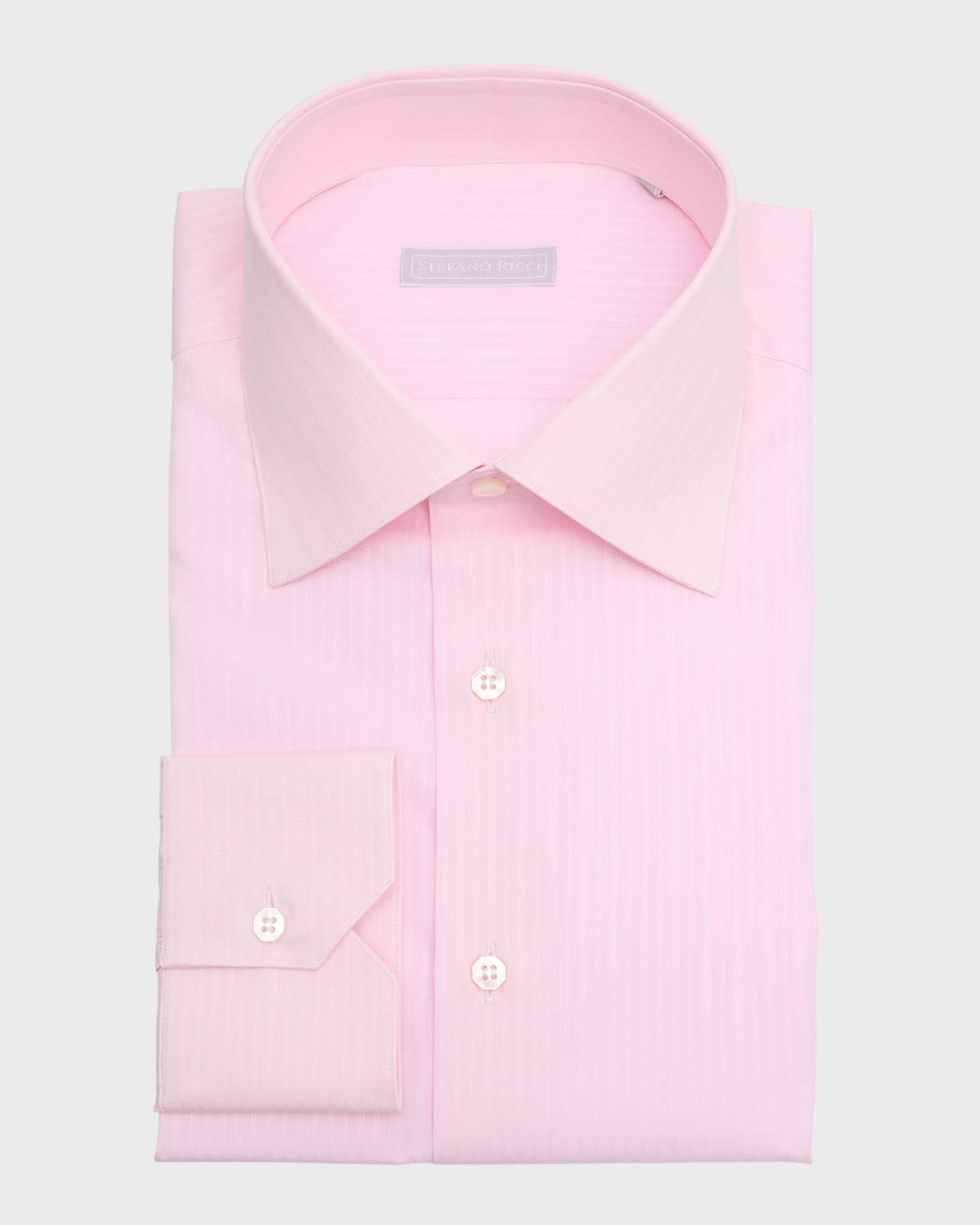 Shop Stefano Ricci Men's Cotton Tonal Stripe Dress Shirt In Light Pink