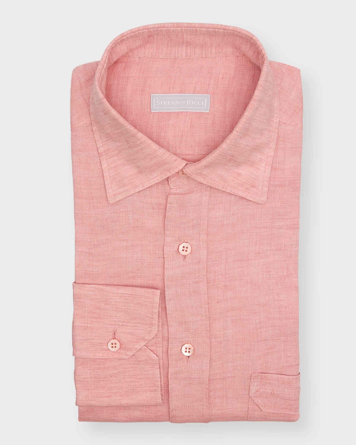 Stefano Ricci Men's Linen Sport Shirt With Pocket In Pink