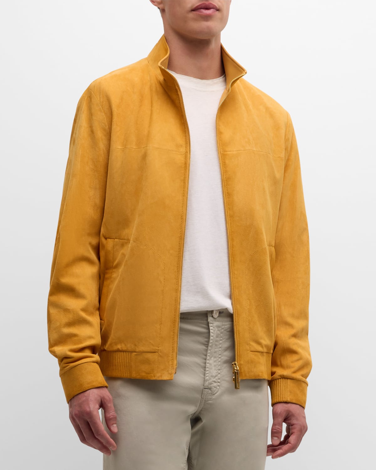 Stefano Ricci Men's Lambskin Suede Jacket In Orange