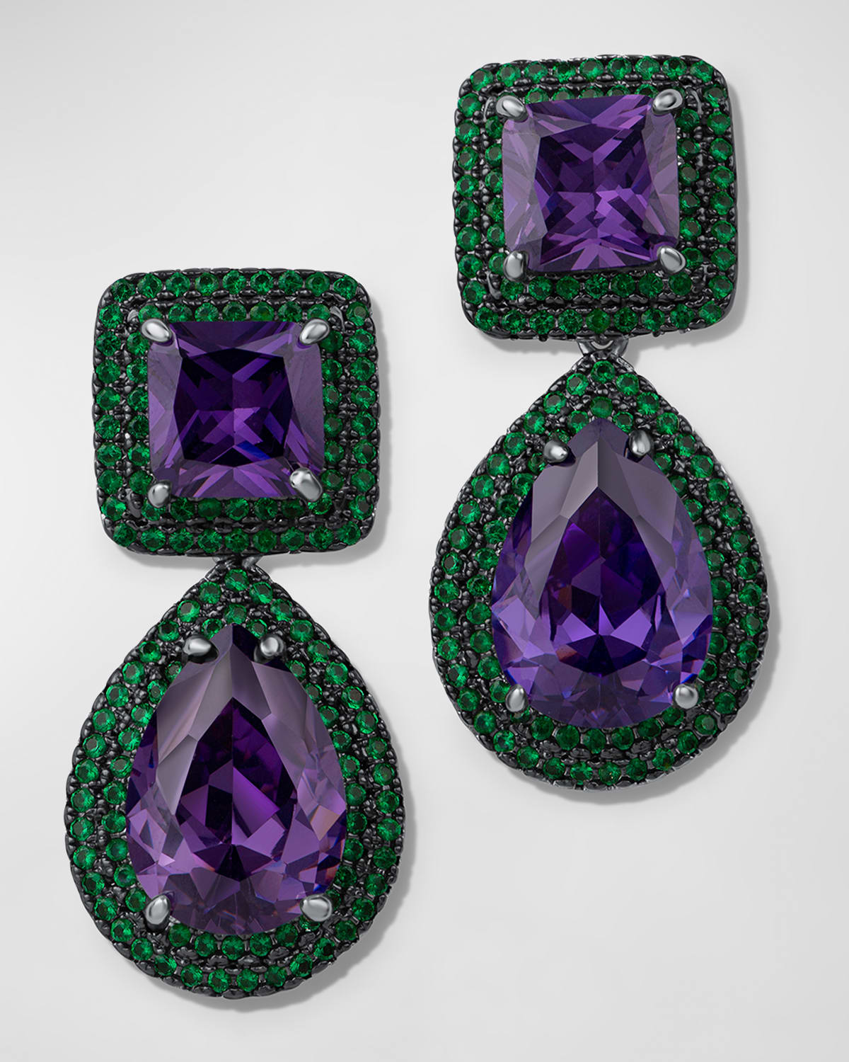 Kenneth Jay Lane Glam Double-trim Cubic Zirconia Earrings In Purple/ Green